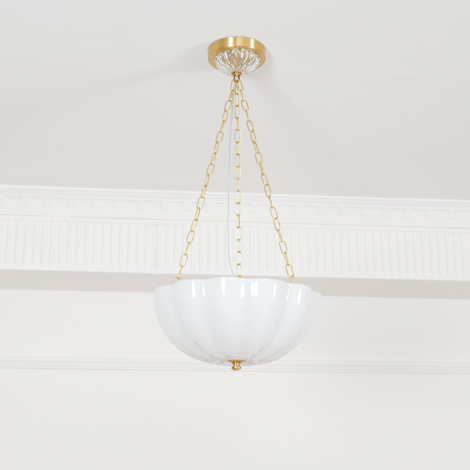 Voriq Chandelier Glass Bowl Brass Chain-Neutral Decor