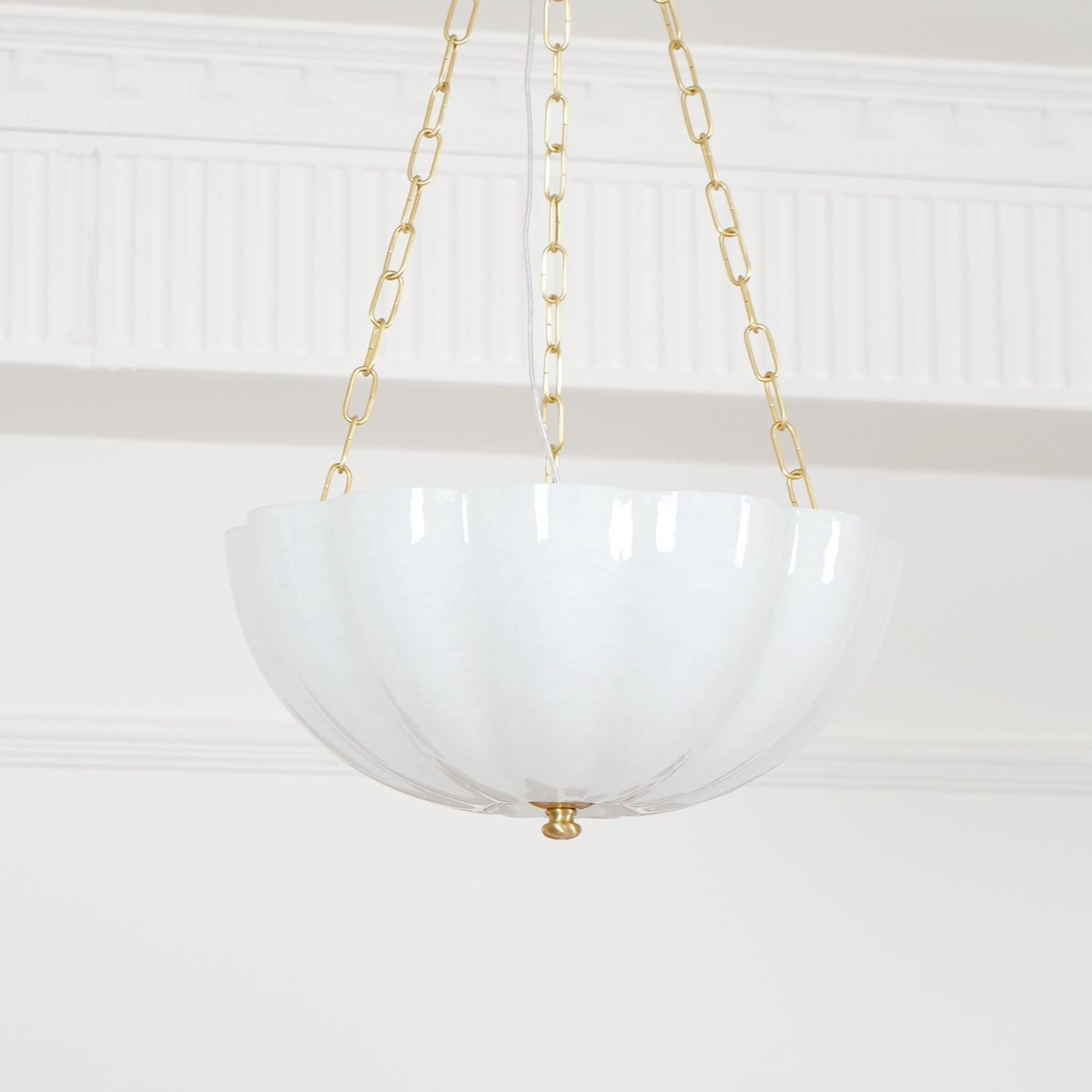 Voriq Chandelier Glass Bowl Brass Chain-Neutral Decor