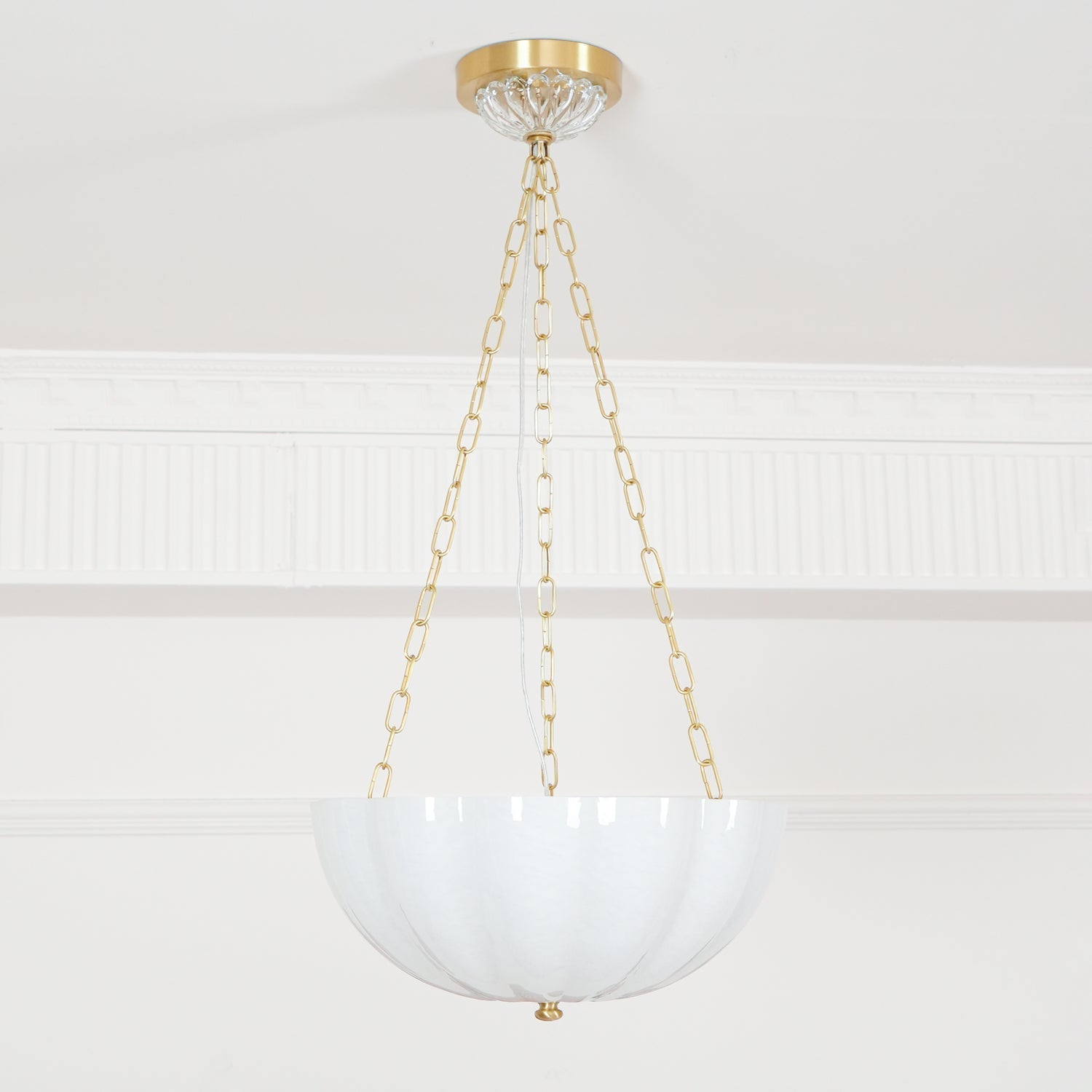 Voriq Chandelier Glass Bowl Brass Chain-Neutral Decor