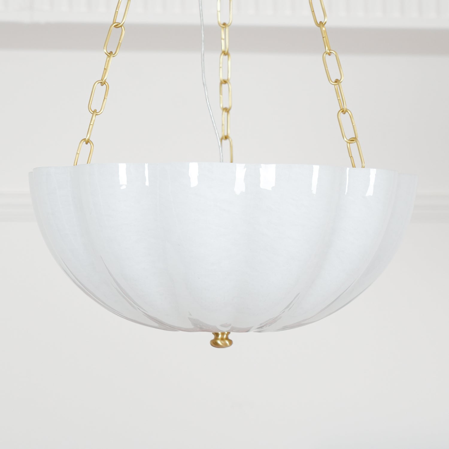 Voriq Chandelier Glass Bowl Brass Chain-Neutral Decor