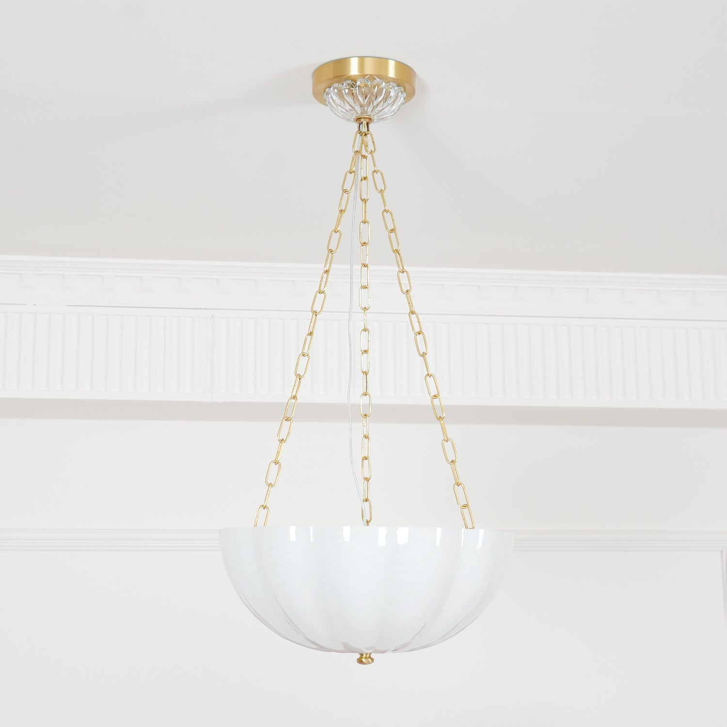 Voriq Chandelier Glass Bowl Brass Chain-Neutral Decor