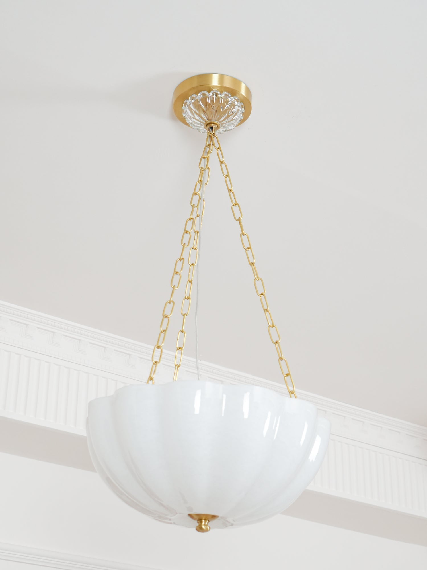 Voriq Chandelier Glass Bowl Brass Chain-Neutral Decor