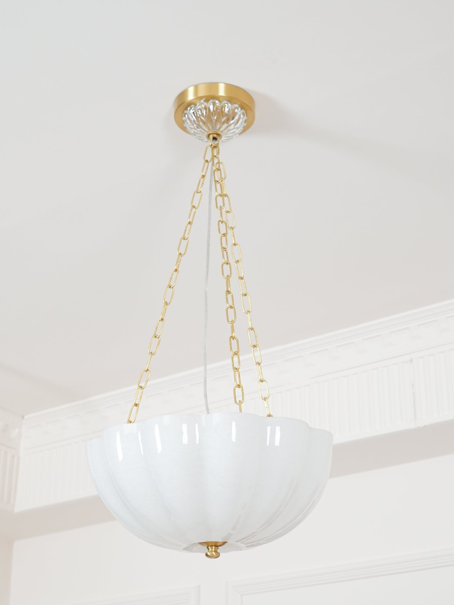 Voriq Chandelier Glass Bowl Brass Chain-Neutral Decor