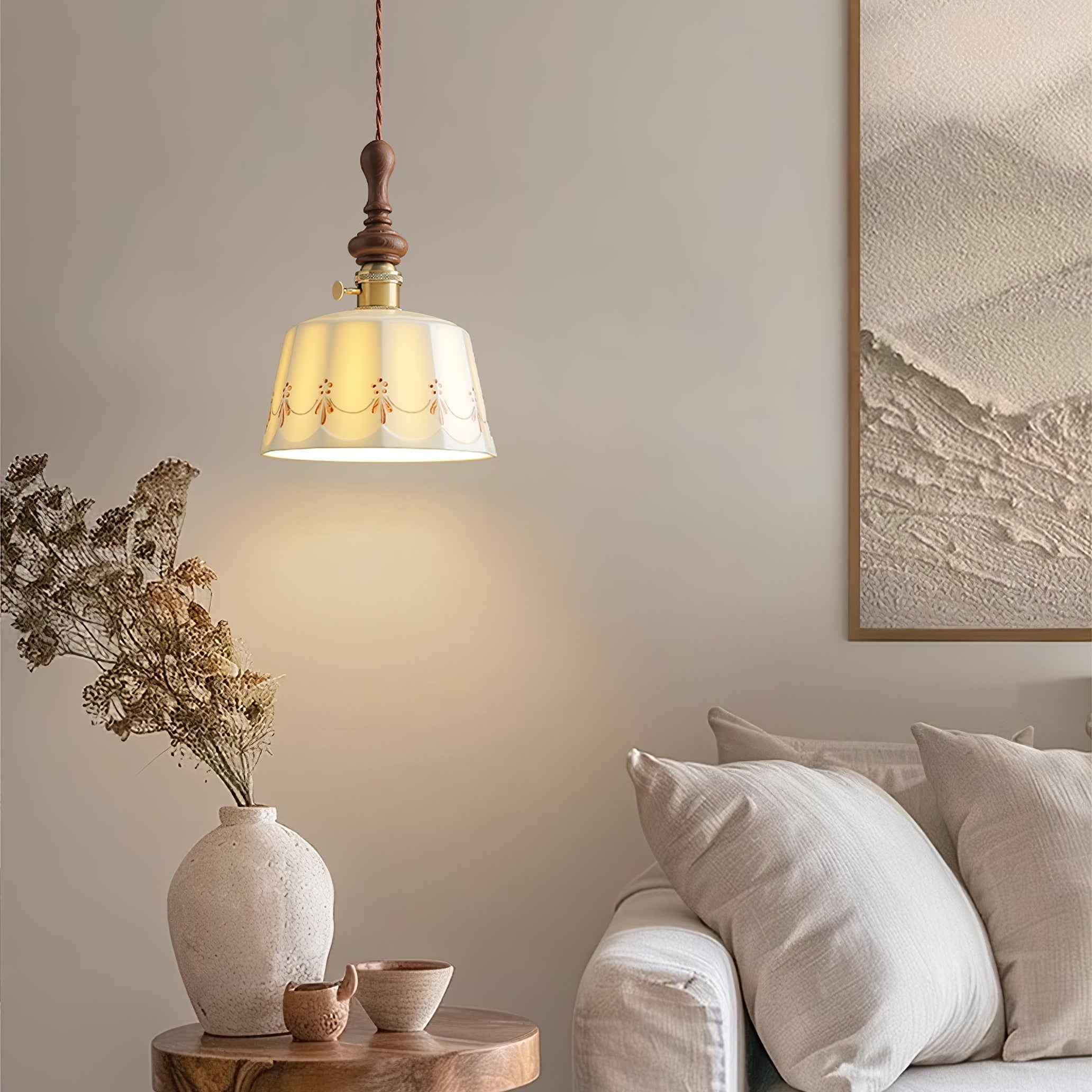 Ceraeyre Vintage Ceramic Pendant Light-Neutral Decor