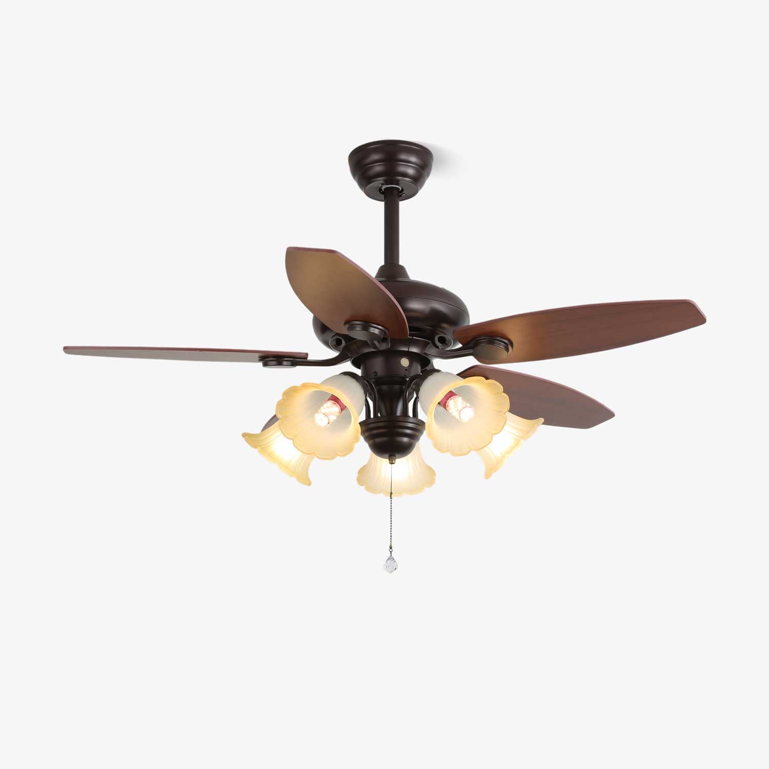 Florence Vintage Wood Glass Ceiling Fan Light-Neutral Decor