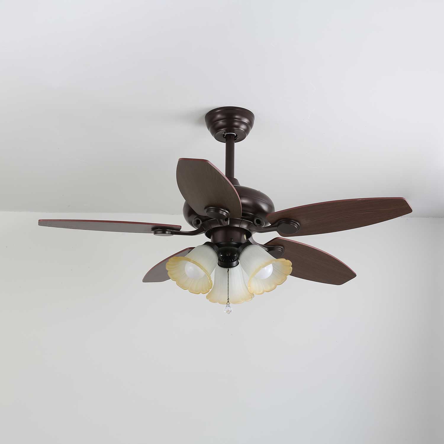 Florence Vintage Wood Glass Ceiling Fan Light-Neutral Decor