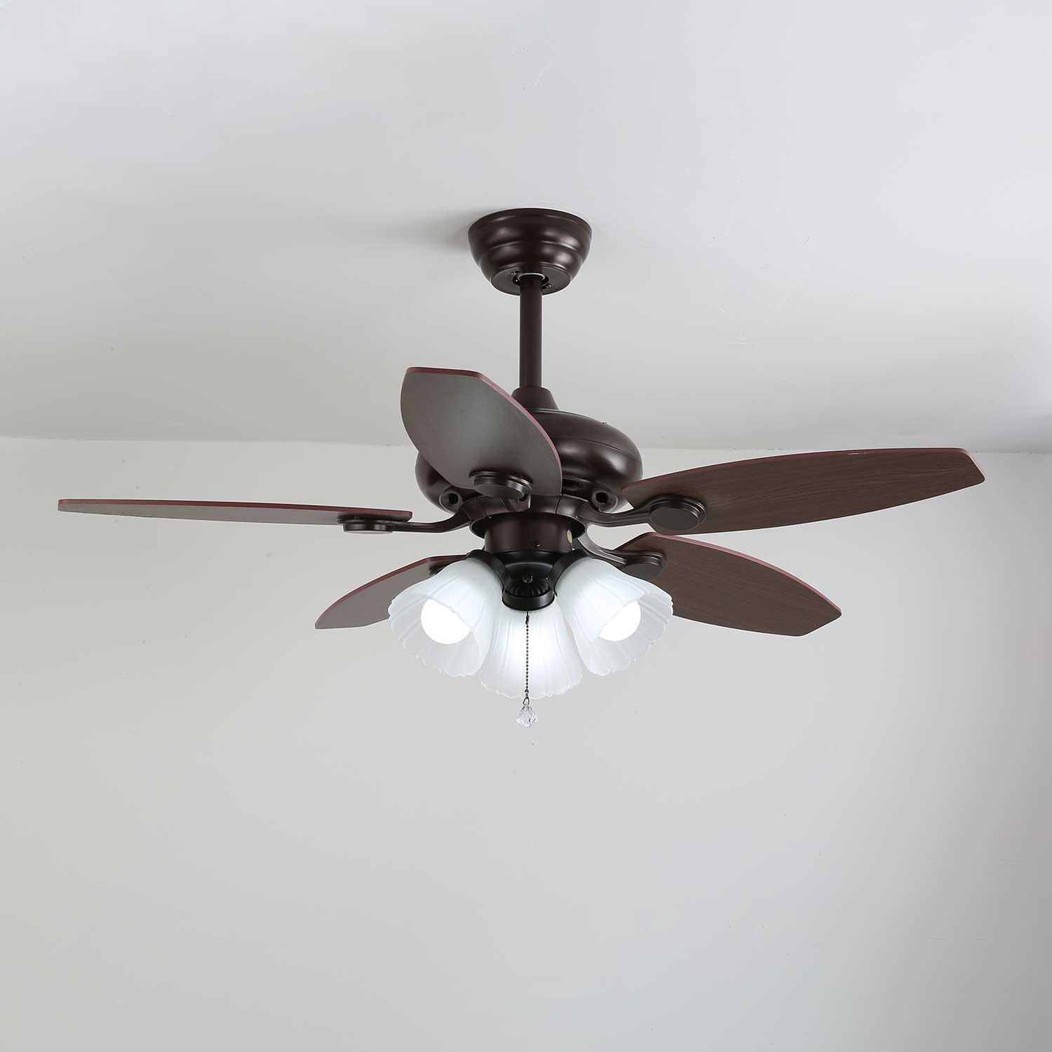 Florence Vintage Wood Glass Ceiling Fan Light-Neutral Decor
