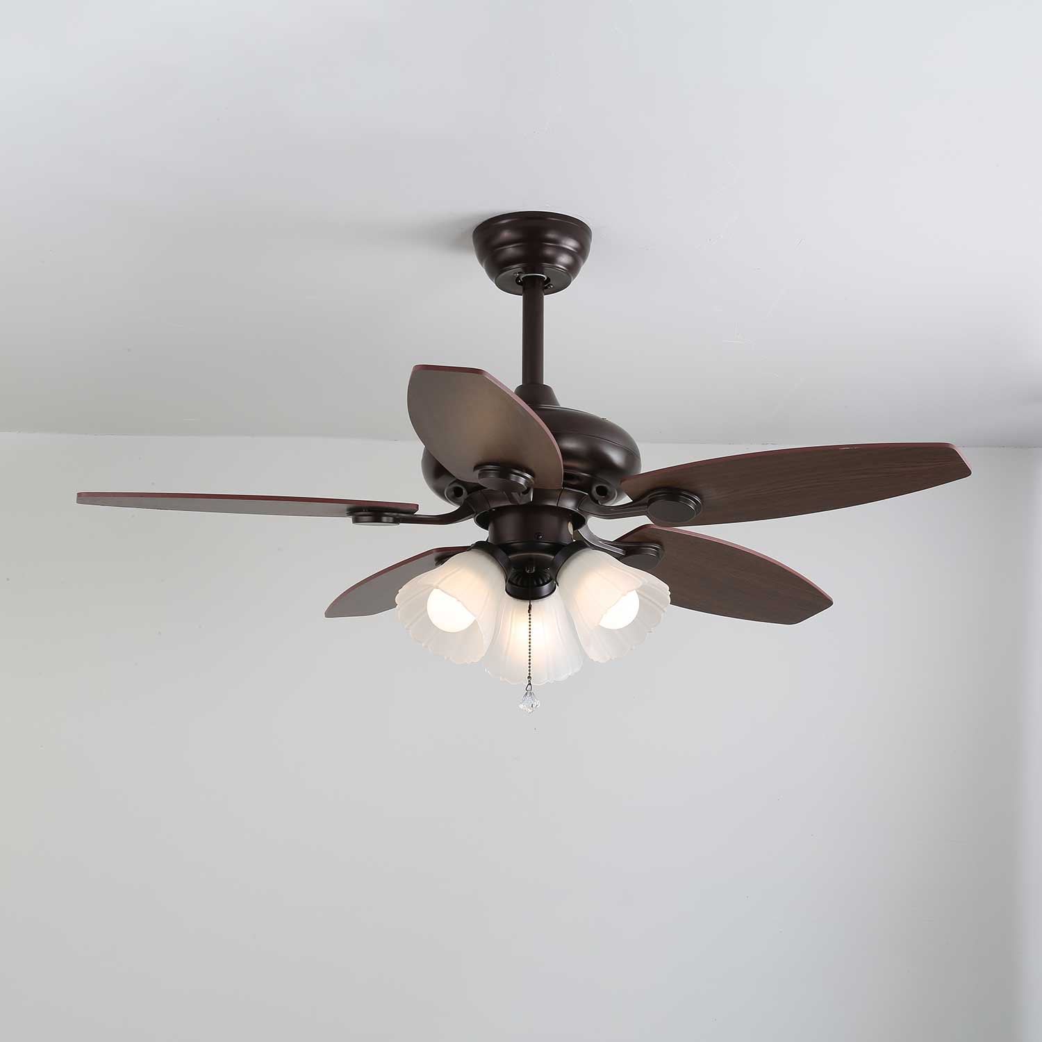 Florence Vintage Wood Glass Ceiling Fan Light-Neutral Decor