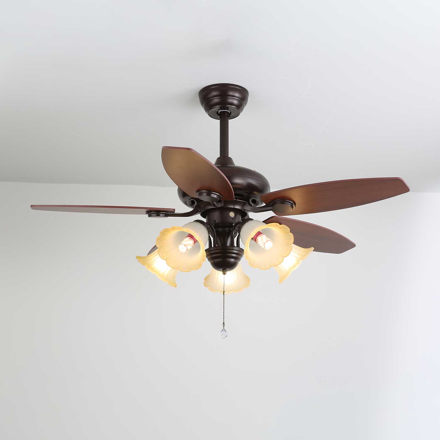 Florence Vintage Wood Glass Ceiling Fan Light-Neutral Decor
