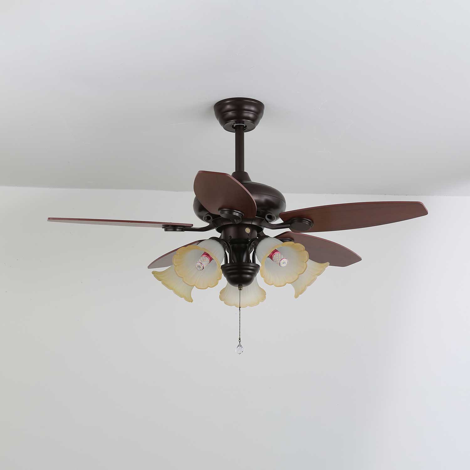Florence Vintage Wood Glass Ceiling Fan Light-Neutral Decor