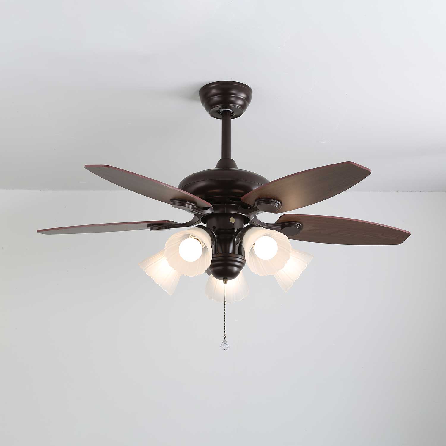 Florence Vintage Wood Glass Ceiling Fan Light-Neutral Decor