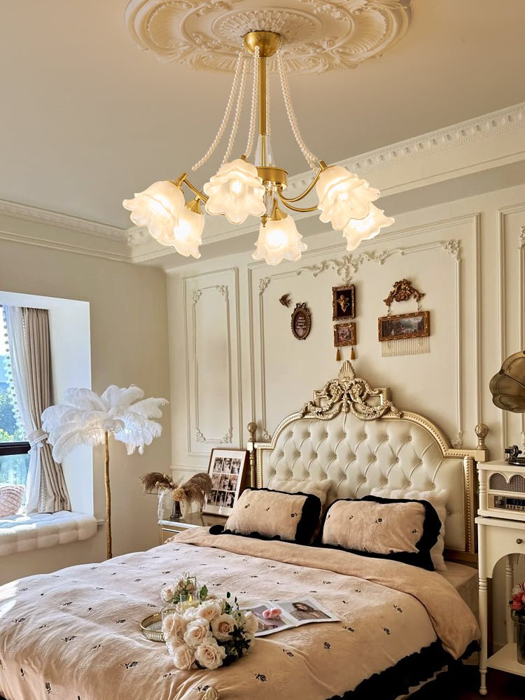 Allirila Traditional Elegance Vintage Bloom Pearls Glass Chandelier-Neutral Decor