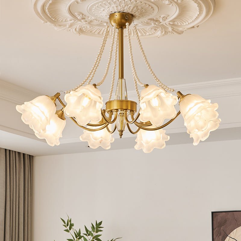 Allirila Traditional Elegance Vintage Bloom Pearls Glass Chandelier-Neutral Decor