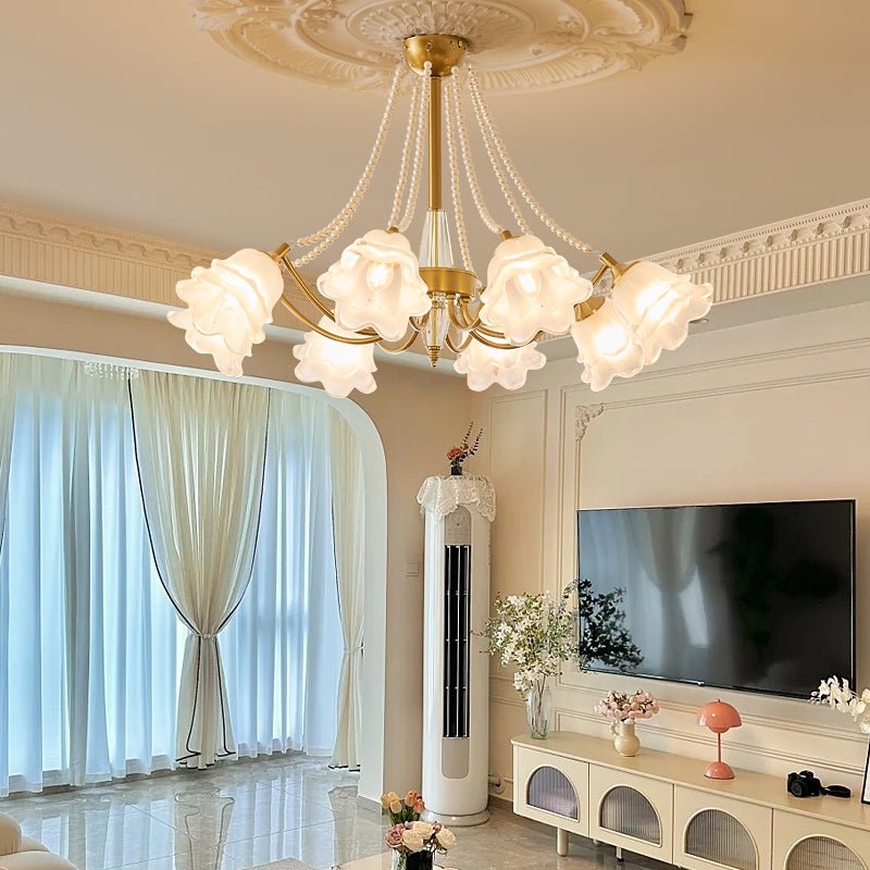 Allirila Traditional Elegance Vintage Bloom Pearls Glass Chandelier-Neutral Decor