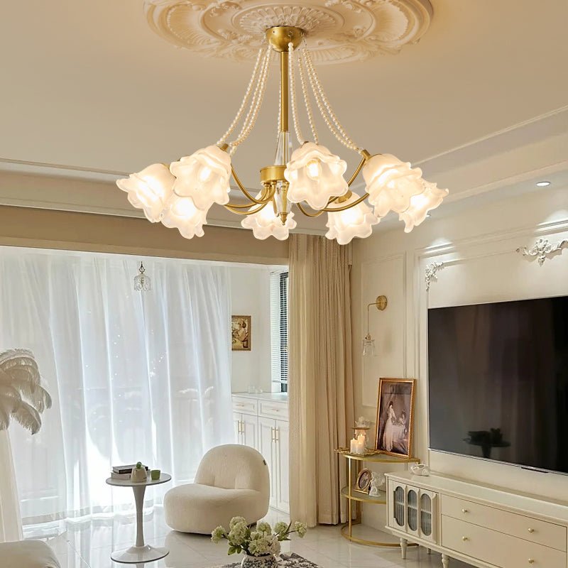 Allirila Traditional Elegance Vintage Bloom Pearls Glass Chandelier-Neutral Decor