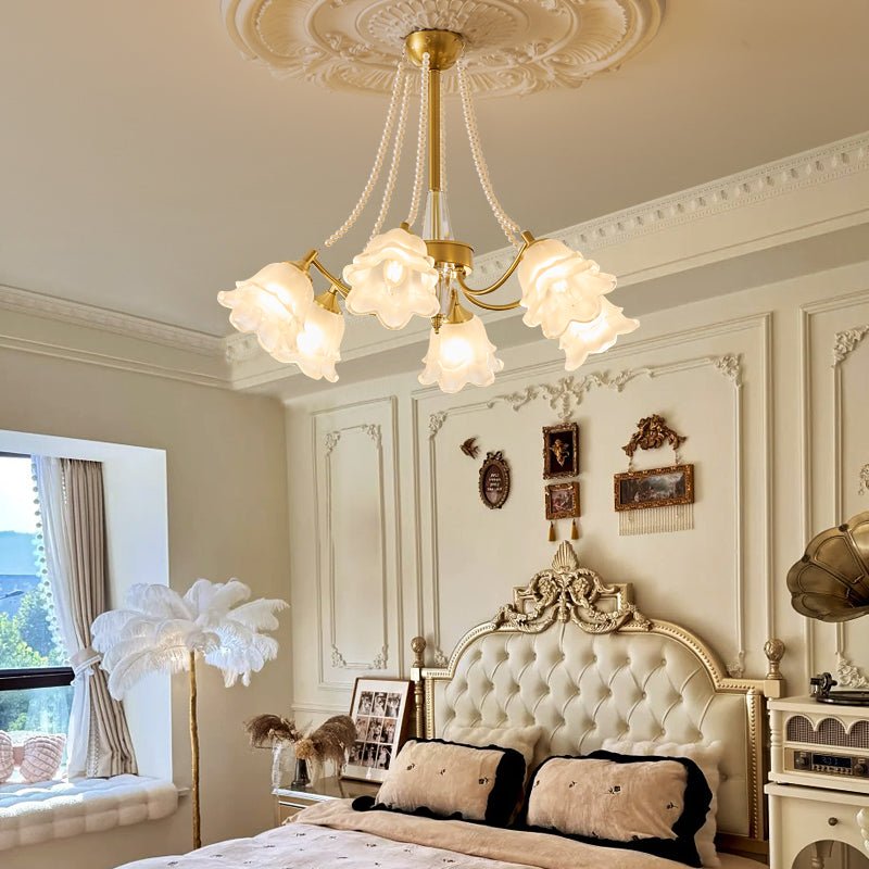Allirila Traditional Elegance Vintage Bloom Pearls Glass Chandelier-Neutral Decor