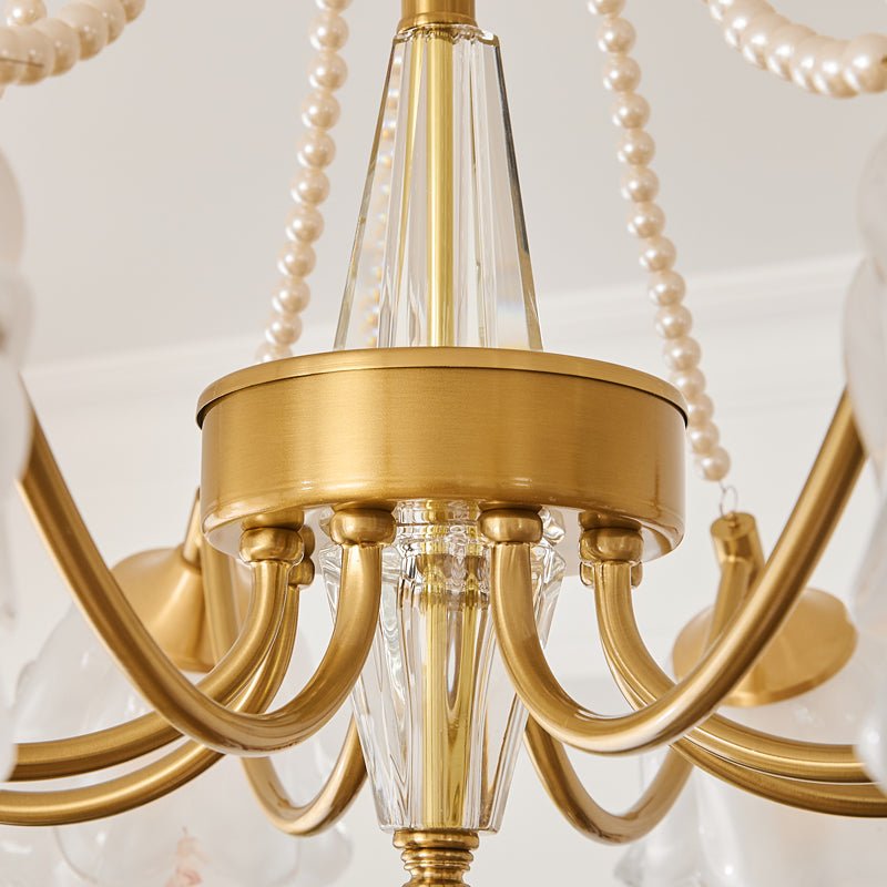 Allirila Traditional Elegance Vintage Bloom Pearls Glass Chandelier-Neutral Decor