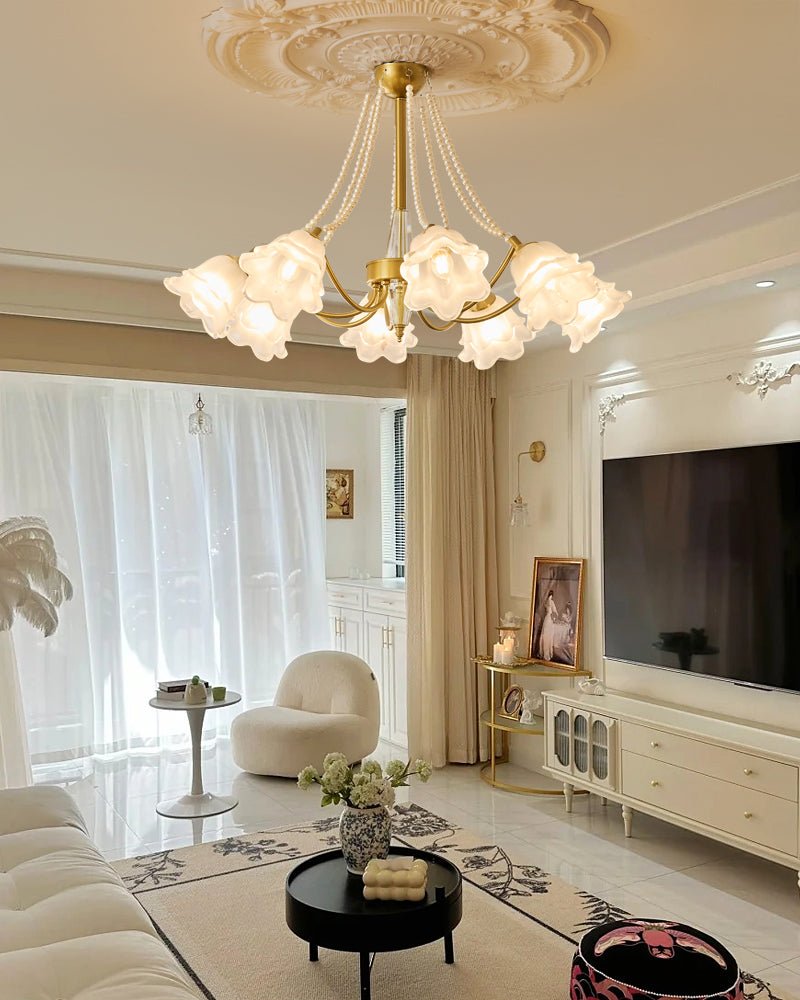 Allirila Traditional Elegance Vintage Bloom Pearls Glass Chandelier-Neutral Decor