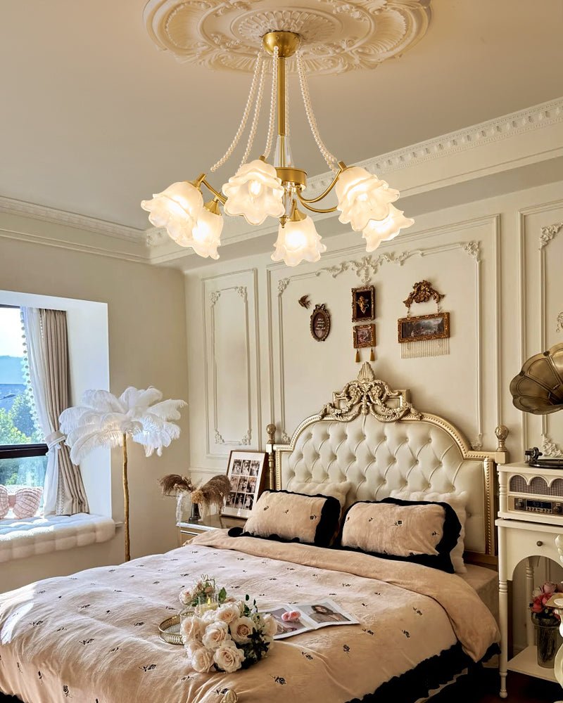 Allirila Traditional Elegance Vintage Bloom Pearls Glass Chandelier-Neutral Decor