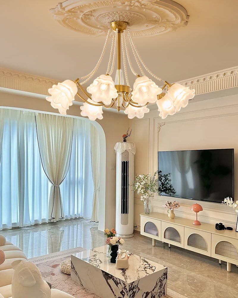 Allirila Traditional Elegance Vintage Bloom Pearls Glass Chandelier-Neutral Decor