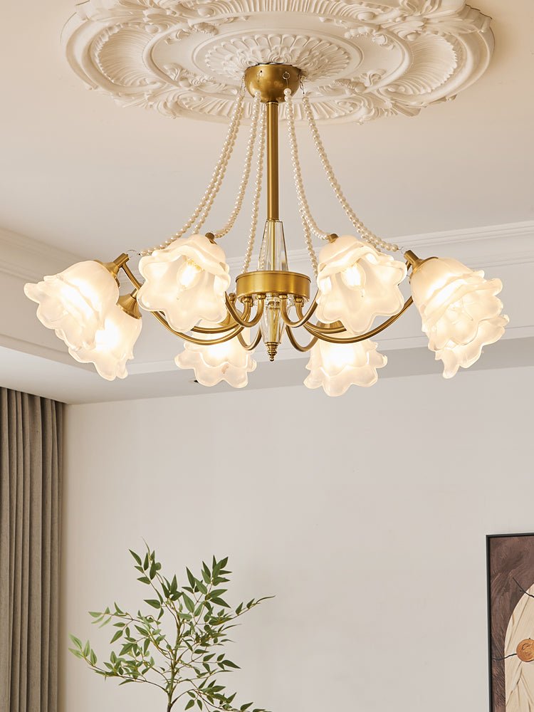 Allirila Traditional Elegance Vintage Bloom Pearls Glass Chandelier-Neutral Decor