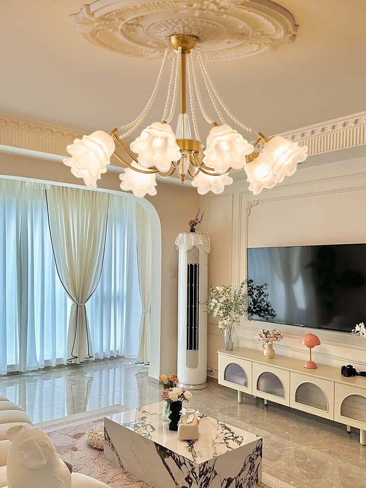 Allirila Traditional Elegance Vintage Bloom Pearls Glass Chandelier-Neutral Decor