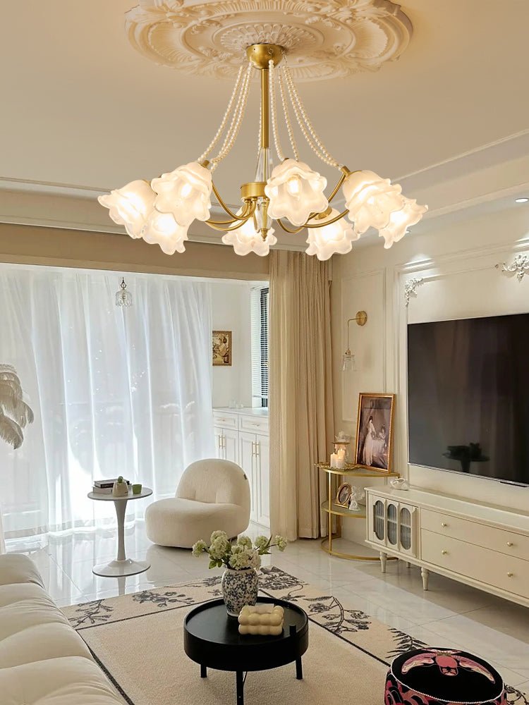Allirila Traditional Elegance Vintage Bloom Pearls Glass Chandelier-Neutral Decor