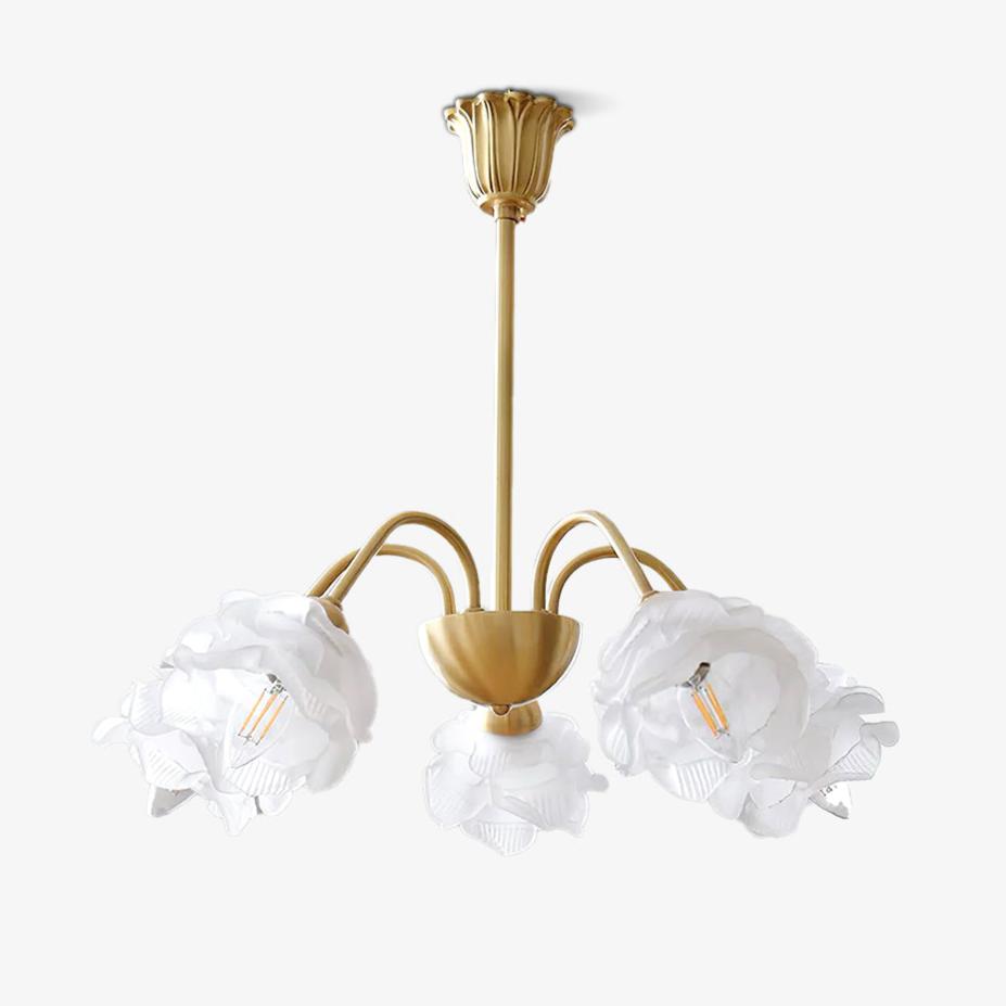 Brenis Chandelier Brass Glass Rose Floral-Neutral Decor