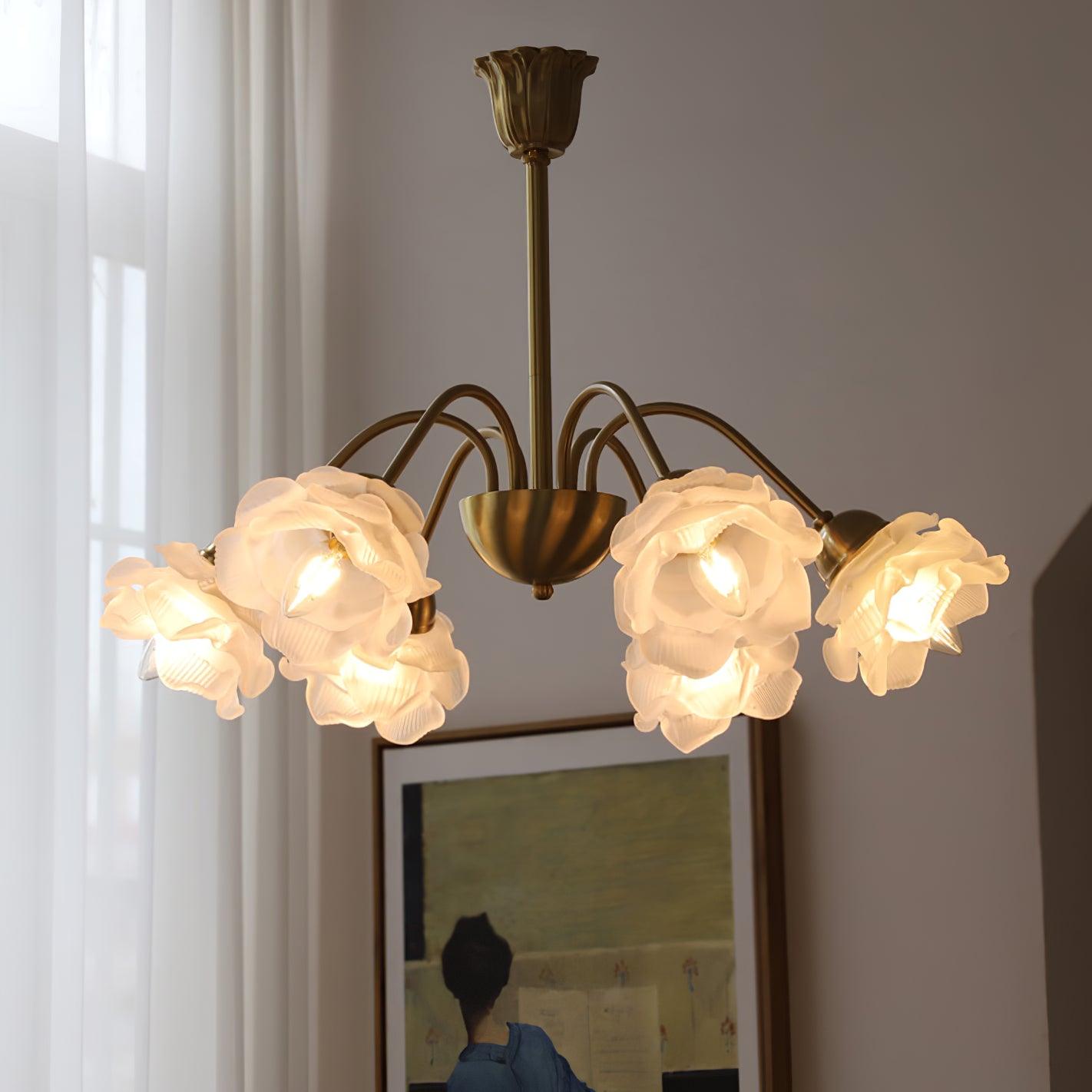 Brenis Chandelier Brass Glass Rose Floral-Neutral Decor