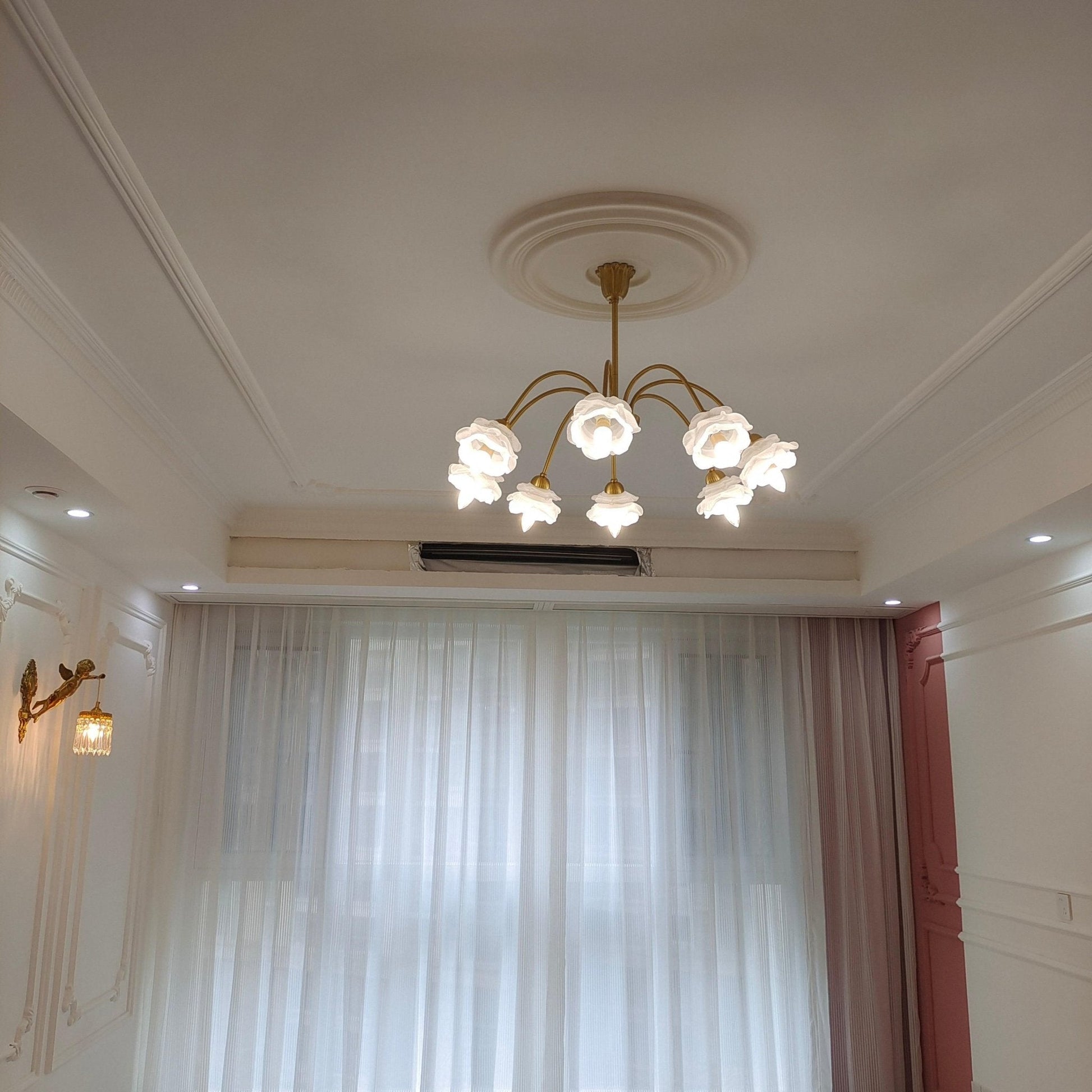 Brenis Chandelier Brass Glass Rose Floral-Neutral Decor