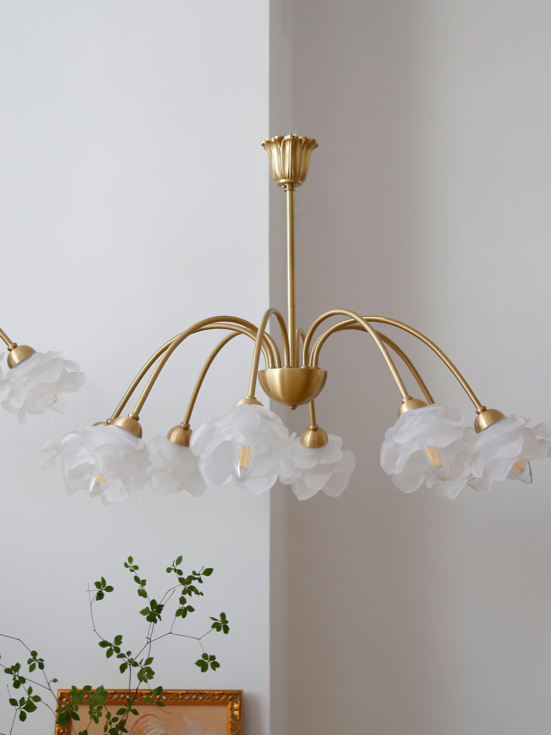 Brenis Chandelier Brass Glass Rose Floral-Neutral Decor