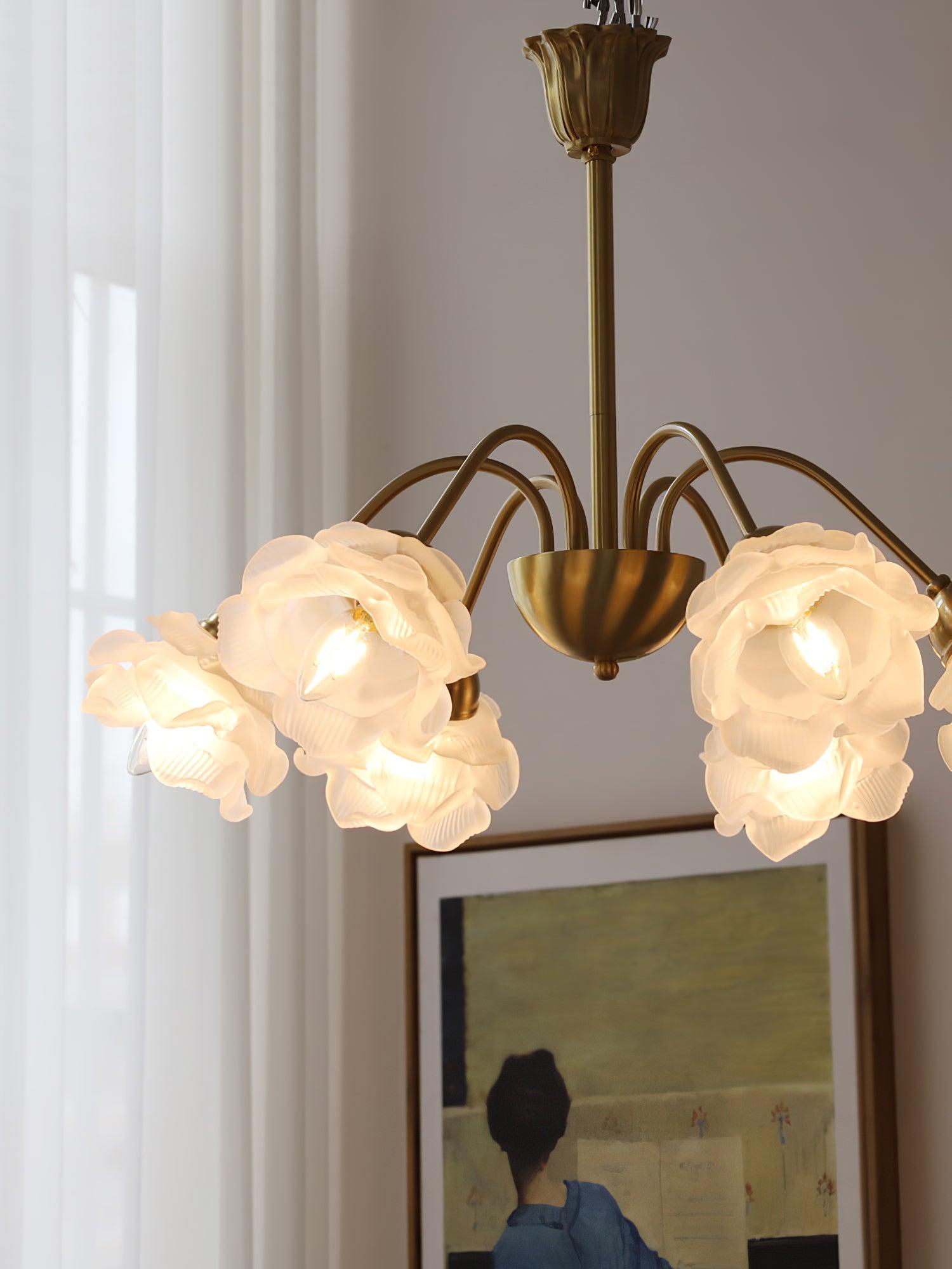 Brenis Chandelier Brass Glass Rose Floral-Neutral Decor