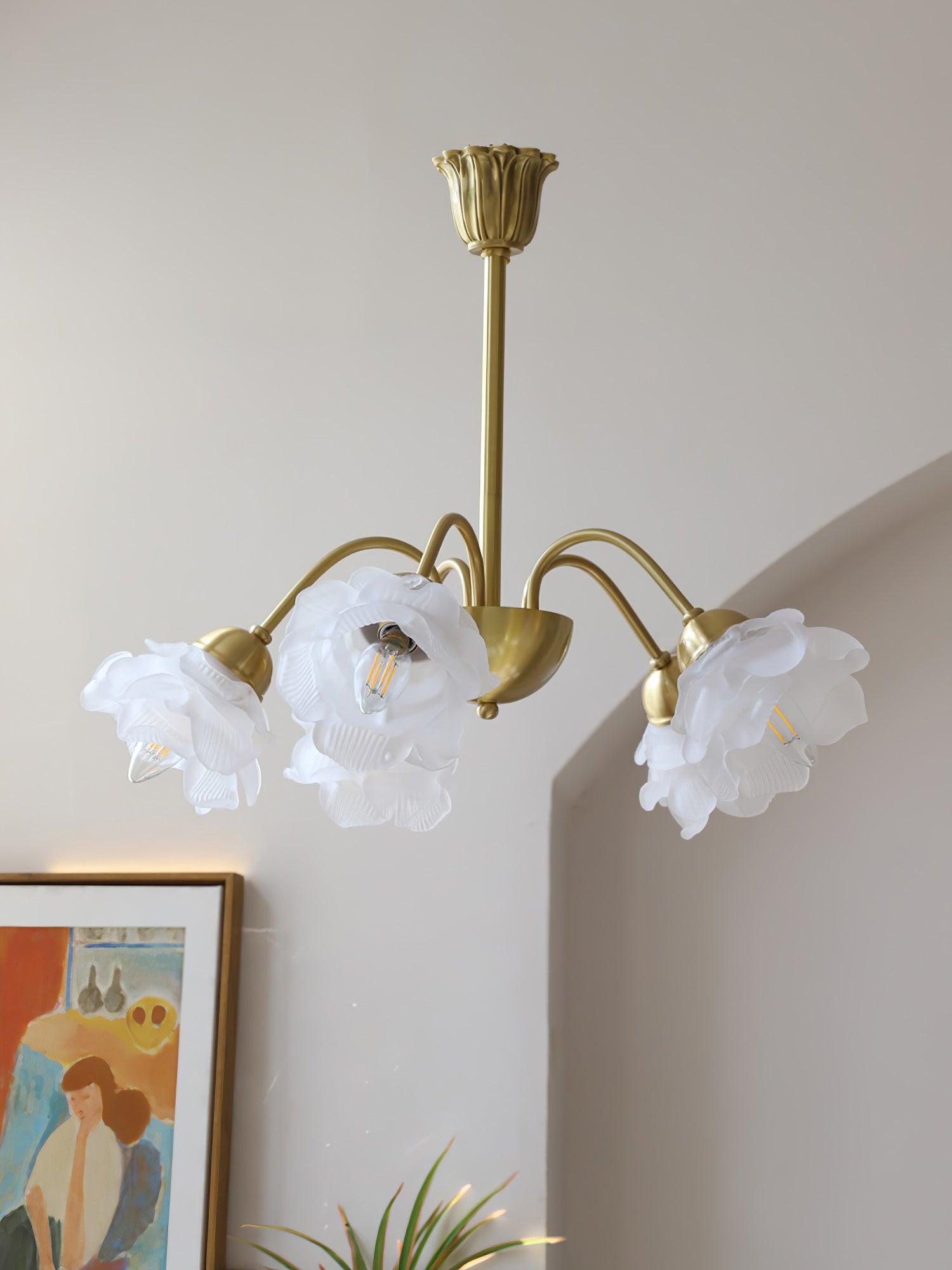 Brenis Chandelier Brass Glass Rose Floral-Neutral Decor