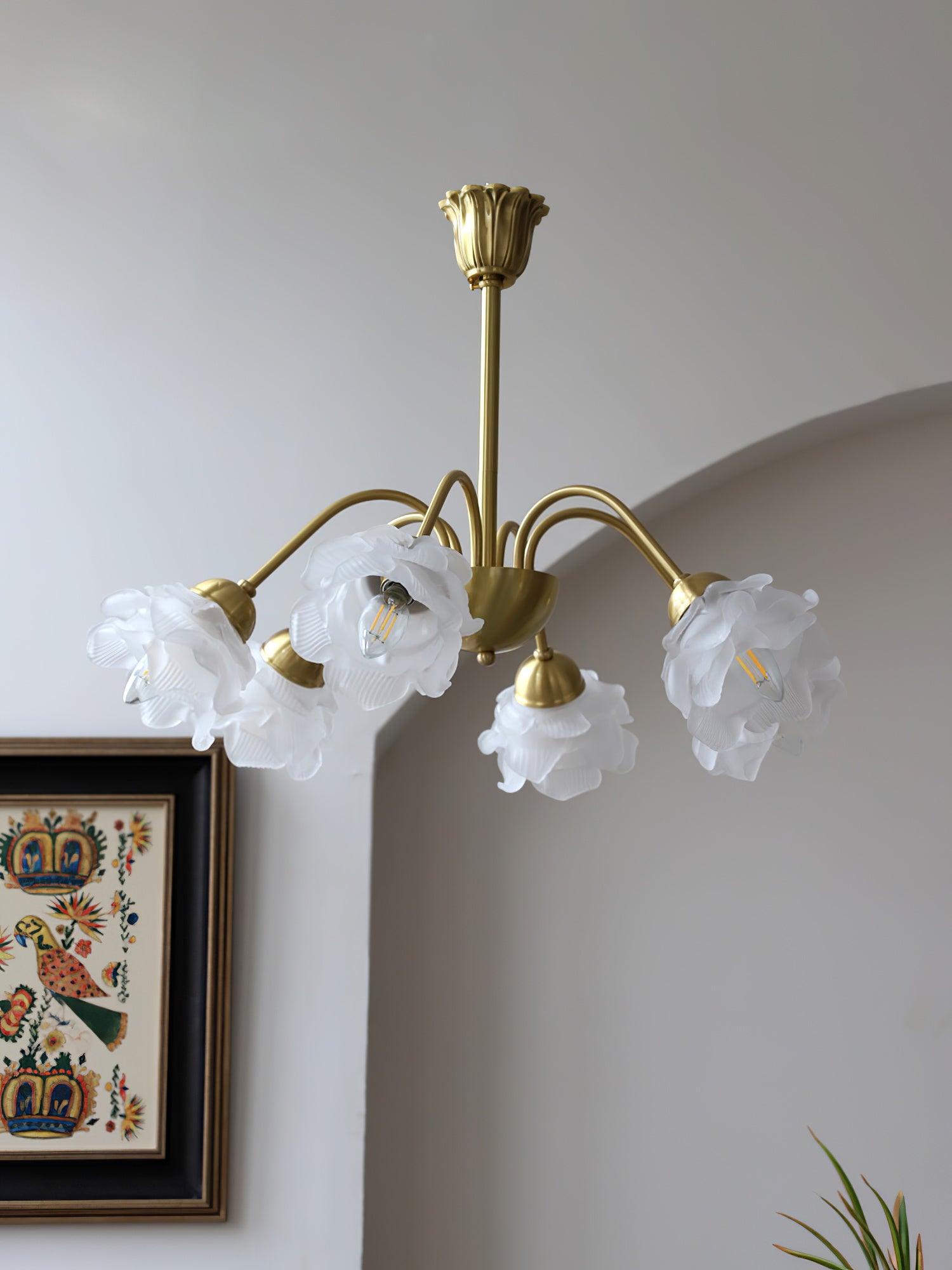 Brenis Chandelier Brass Glass Rose Floral-Neutral Decor