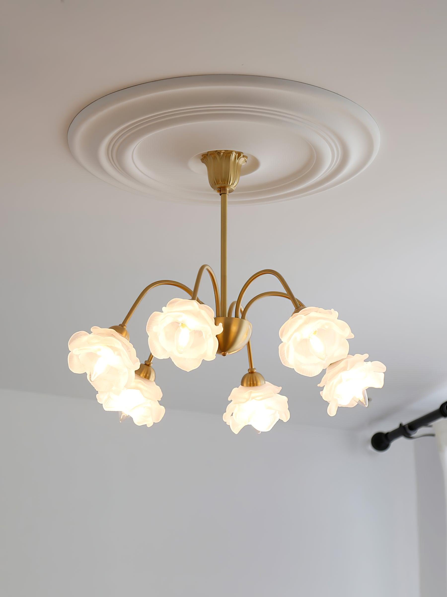 Brenis Chandelier Brass Glass Rose Floral-Neutral Decor