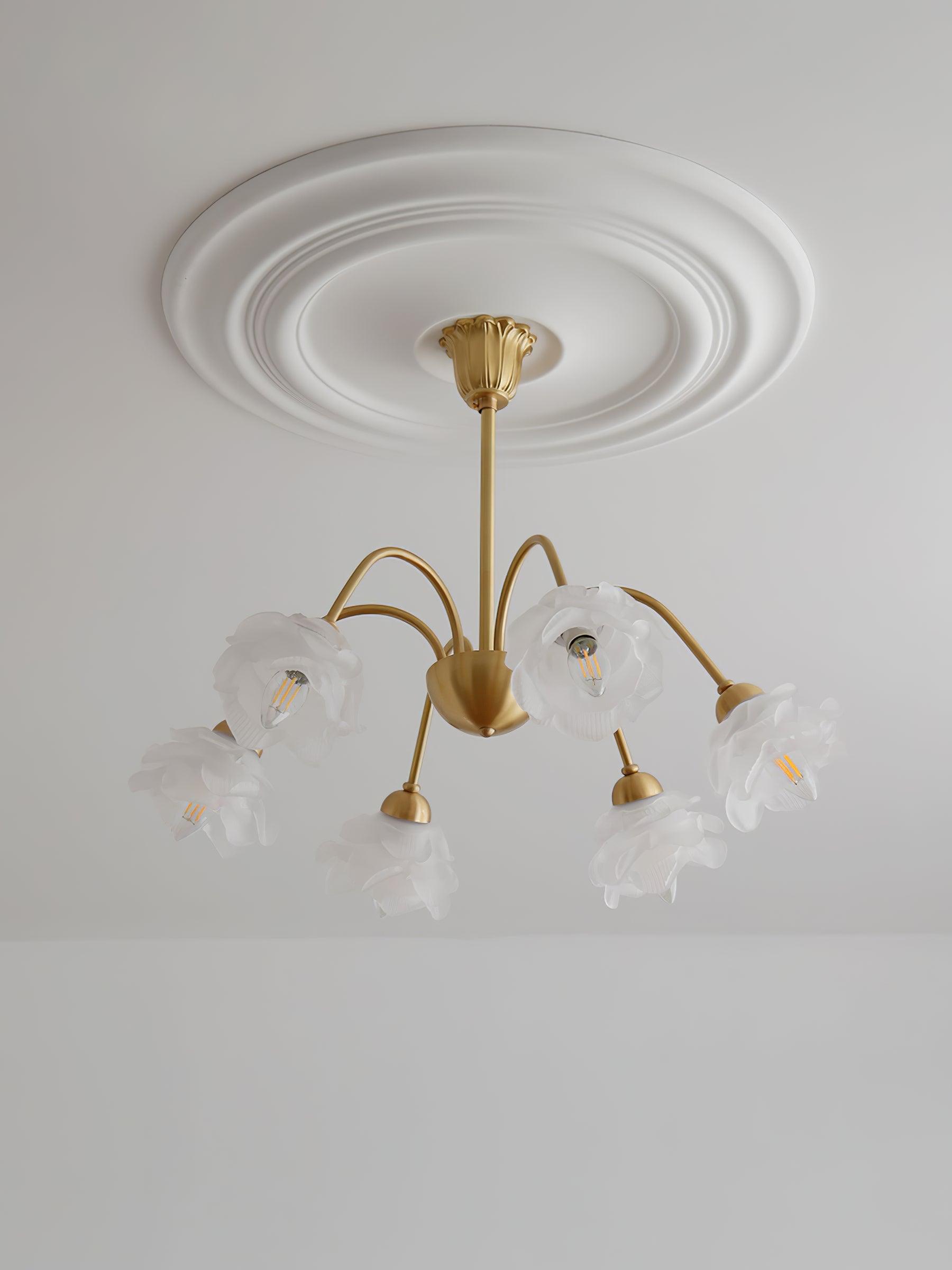 Brenis Chandelier Brass Glass Rose Floral-Neutral Decor