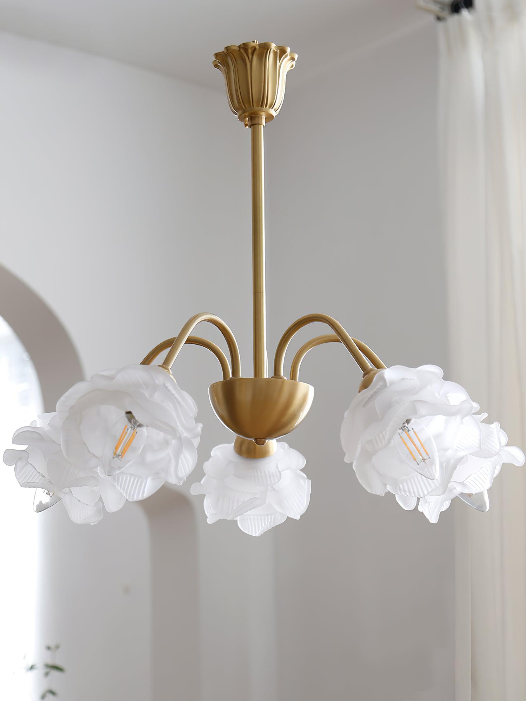 Brenis Chandelier Brass Glass Rose Floral-Neutral Decor
