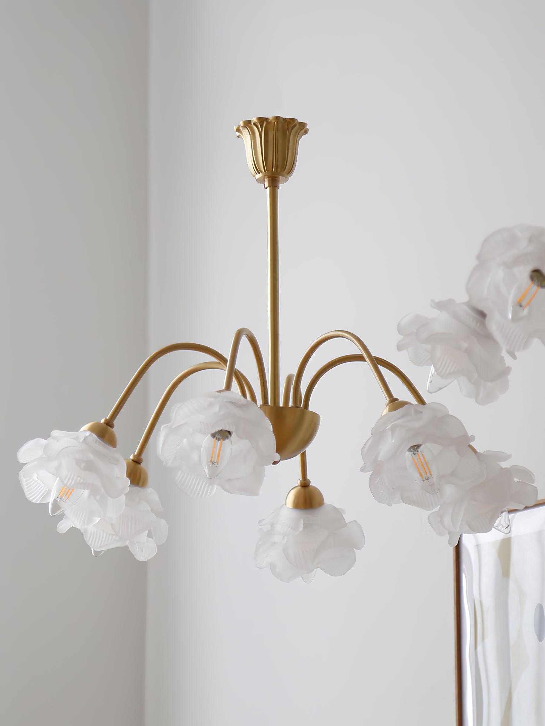 Brenis Chandelier Brass Glass Rose Floral-Neutral Decor
