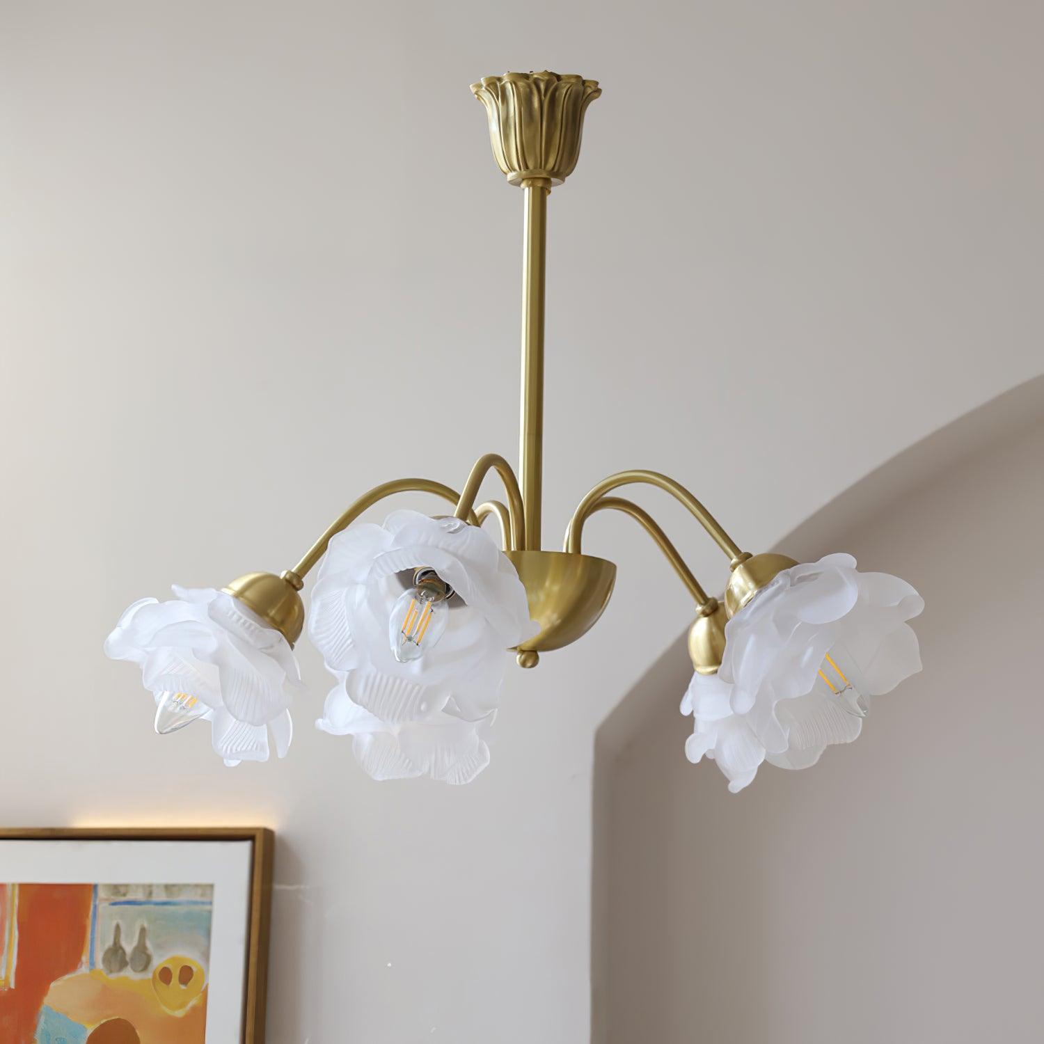 Brenis Chandelier Brass Glass Rose Floral-Neutral Decor
