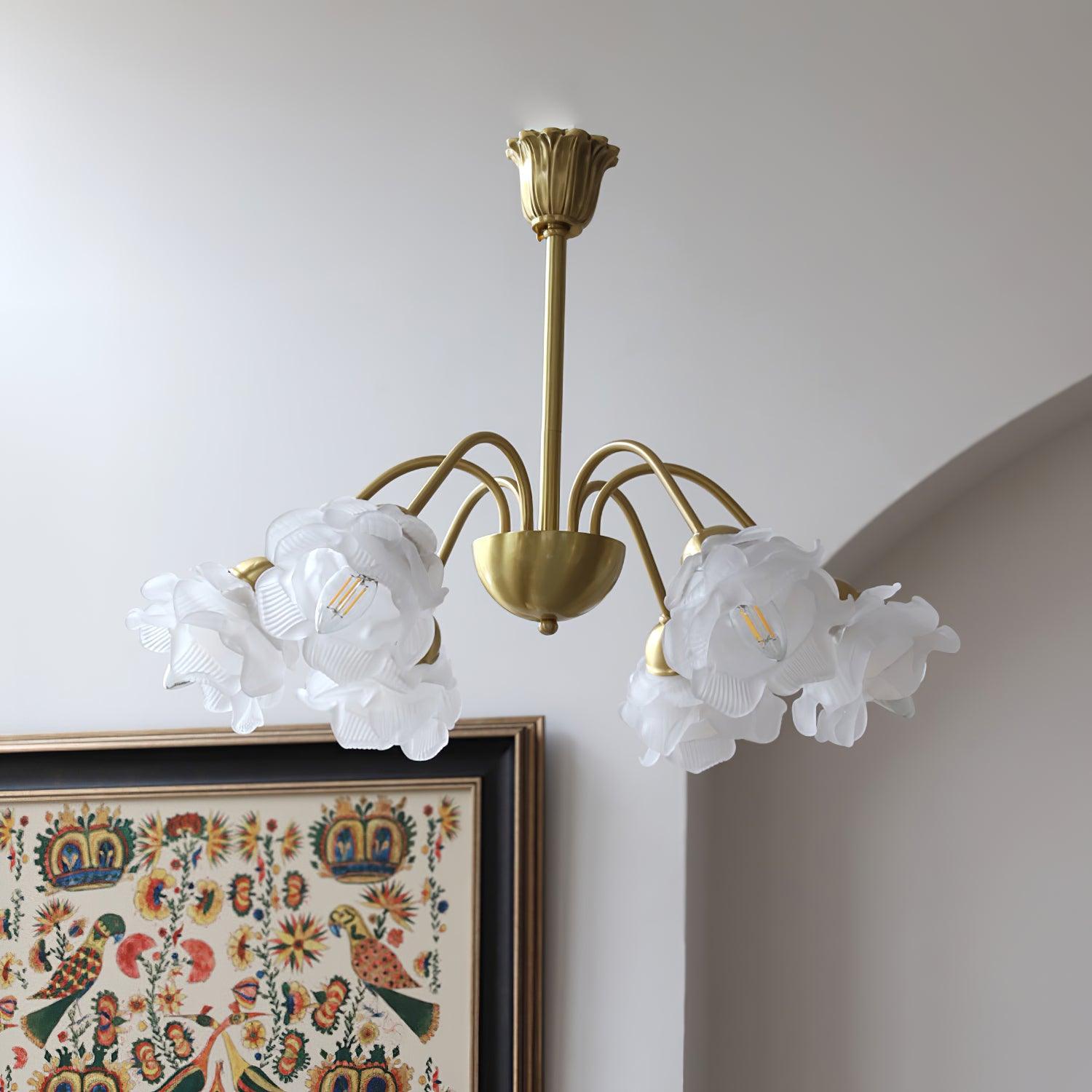 Brenis Chandelier Brass Glass Rose Floral-Neutral Decor