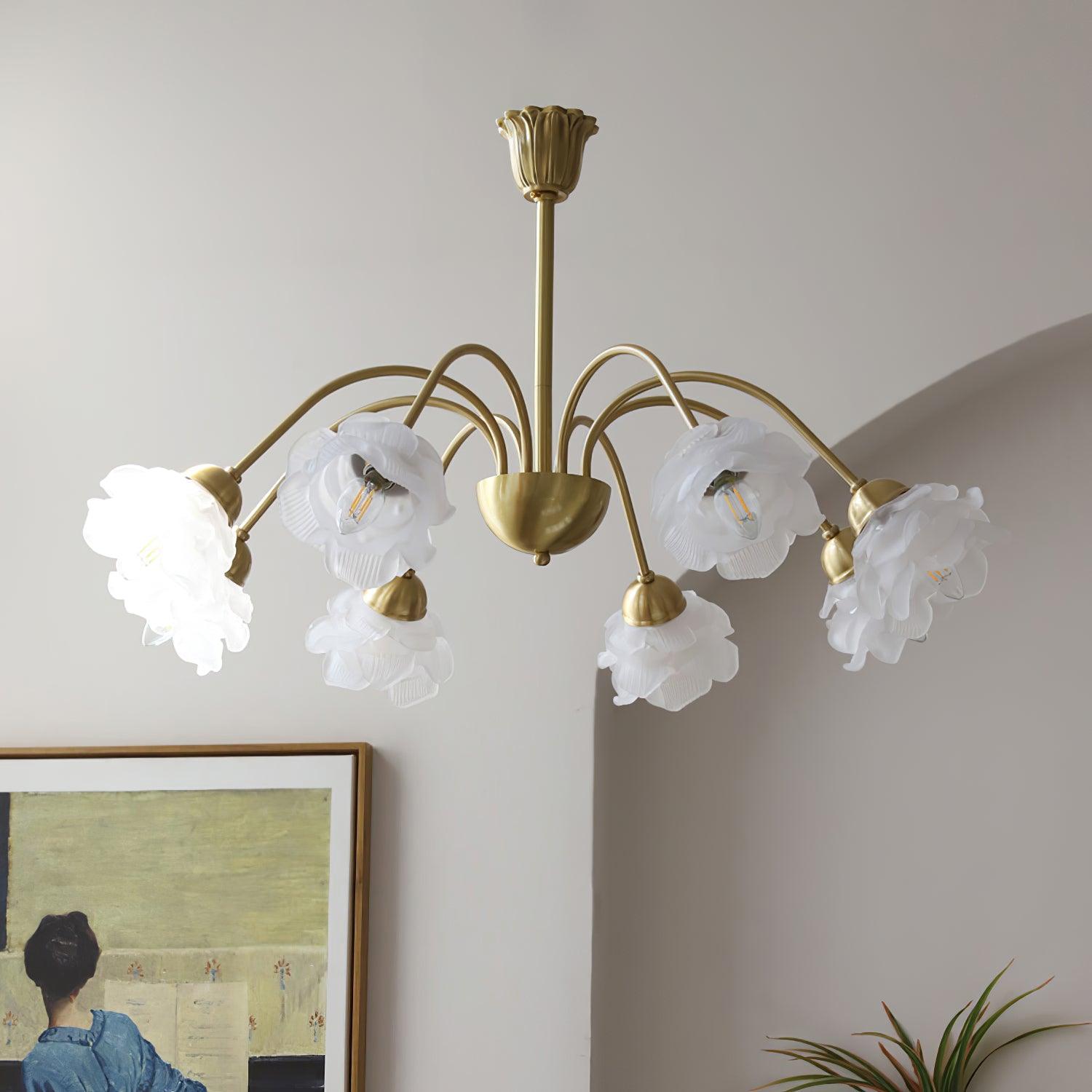 Brenis Chandelier Brass Glass Rose Floral-Neutral Decor