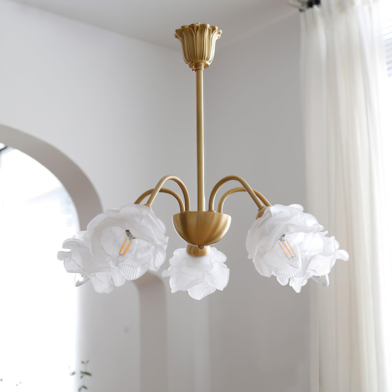 Brenis Chandelier Brass Glass Rose Floral-Neutral Decor