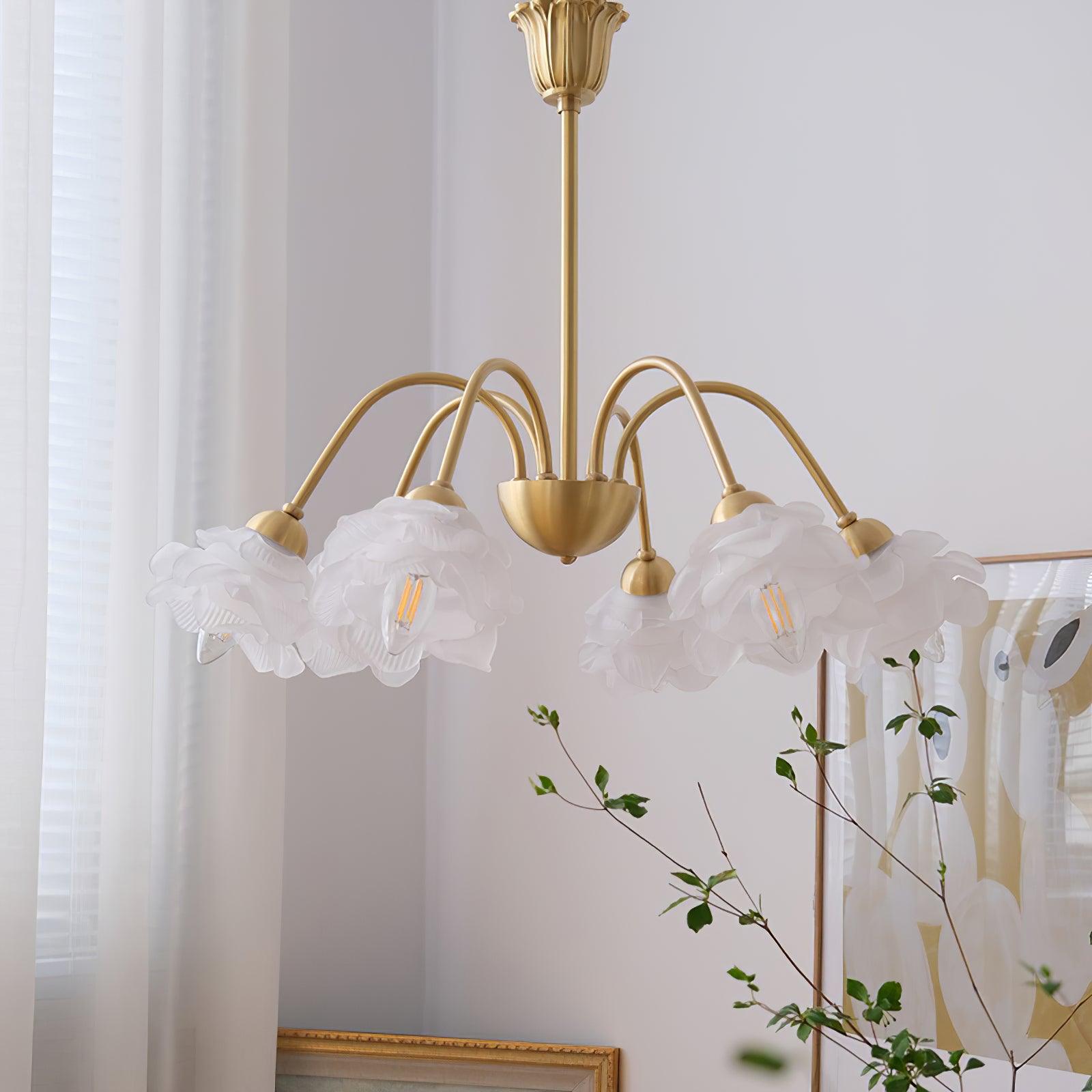 Brenis Chandelier Brass Glass Rose Floral-Neutral Decor