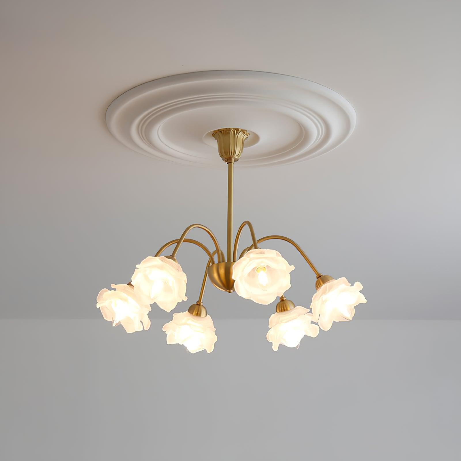 Brenis Chandelier Brass Glass Rose Floral-Neutral Decor