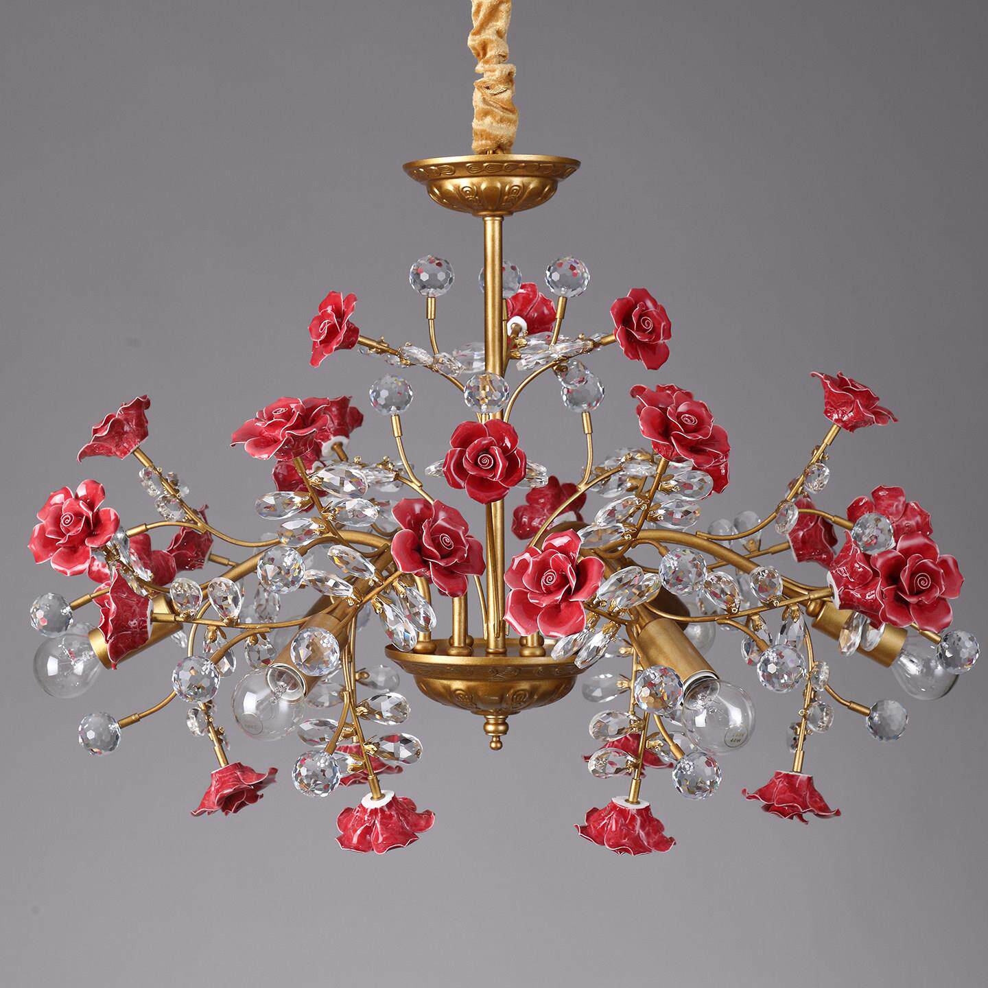 The Roseto Chandelier in a Pink finish.