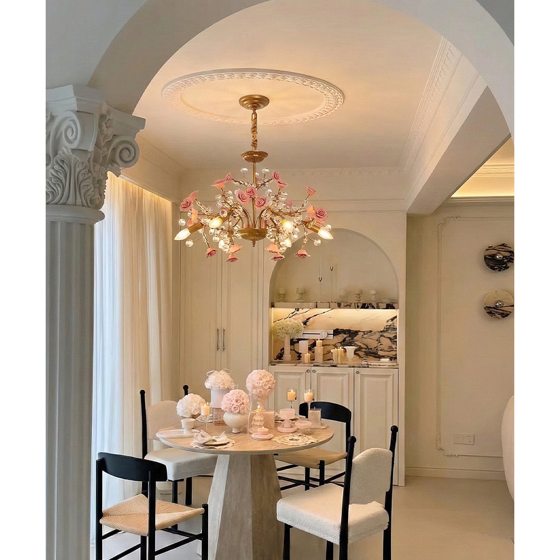 Side profile of the Roseto Chandelier.
