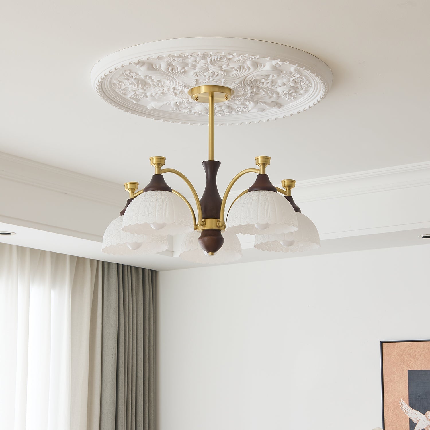 Avvynila Traditional Elegance Vintage Brass Wood Chandelier-Neutral Decor