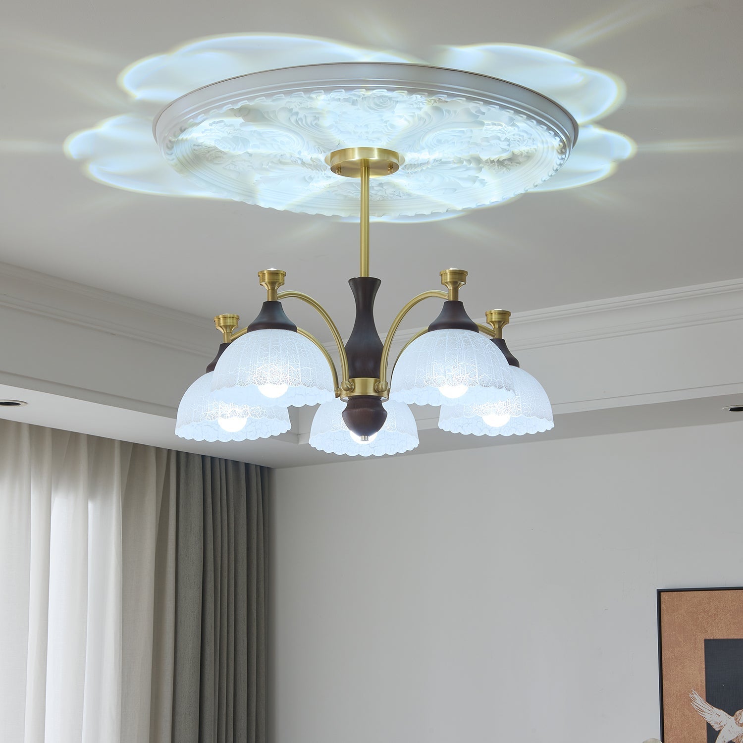 Avvynila Traditional Elegance Vintage Brass Wood Chandelier-Neutral Decor