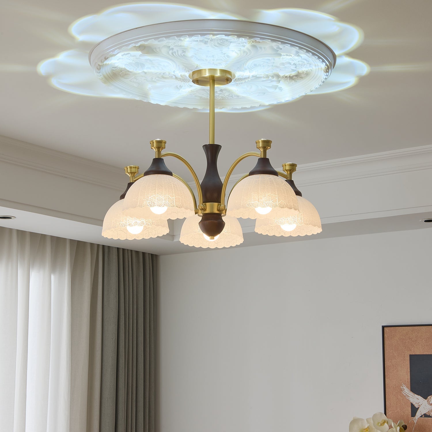 Avvynila Traditional Elegance Vintage Brass Wood Chandelier-Neutral Decor