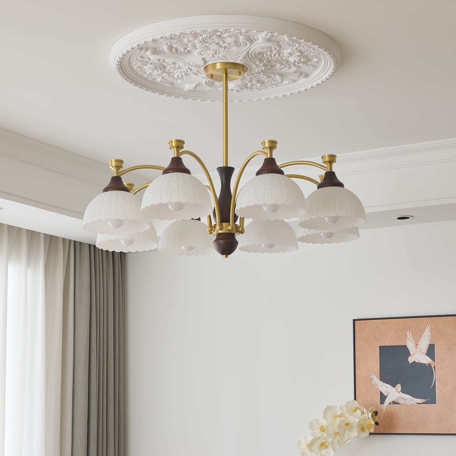 Avvynila Traditional Elegance Vintage Brass Wood Chandelier-Neutral Decor